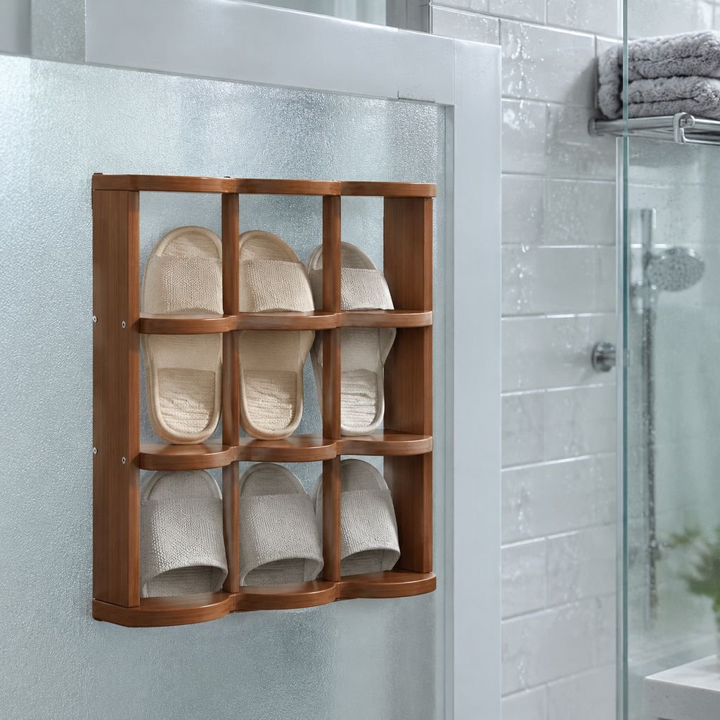 Easy-access shoe organizer for bathroom door
