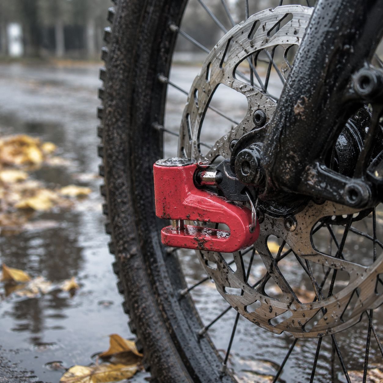 Electric bike disc brake lock anti-theft closeup