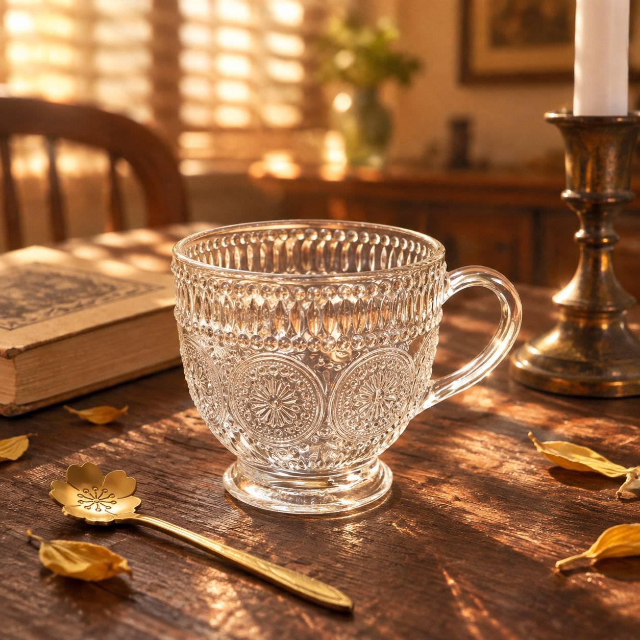 Vintage Embossed Sunflower Glass Cup