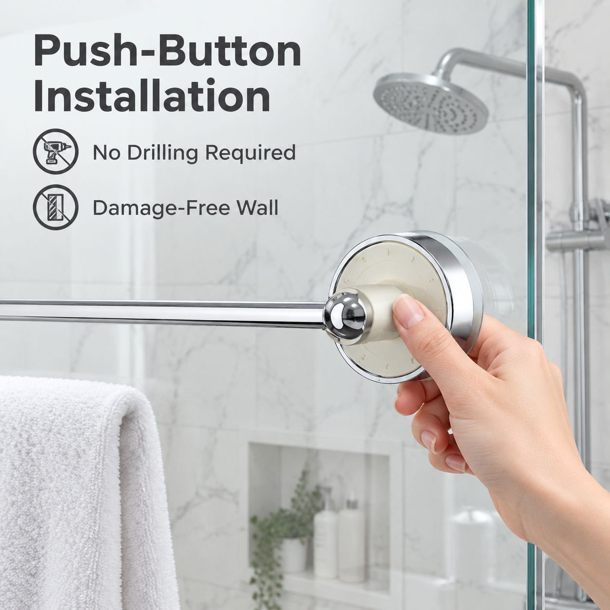Suction Cup Towel Rack Punch-Free Retractable Bathroom Towel Bar Wall Mounted Shelf
