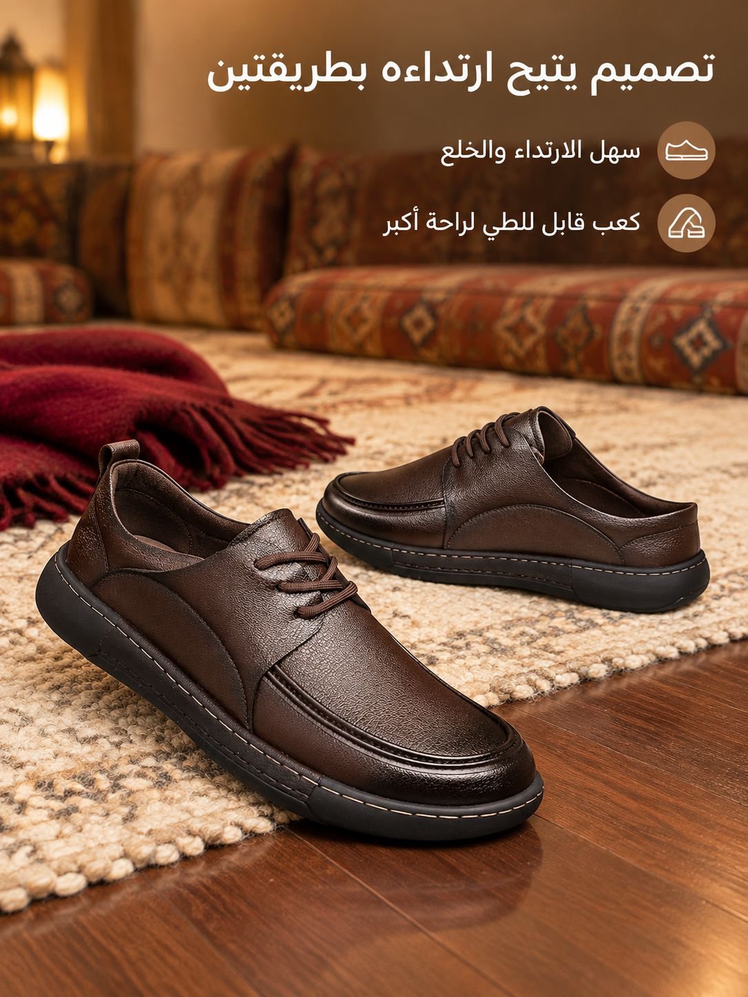 【مصنوع يدويًا بالكامل】حذاء رجالي بتصميم من الجلد المتداخل، برأس واسع ومريح للقدم