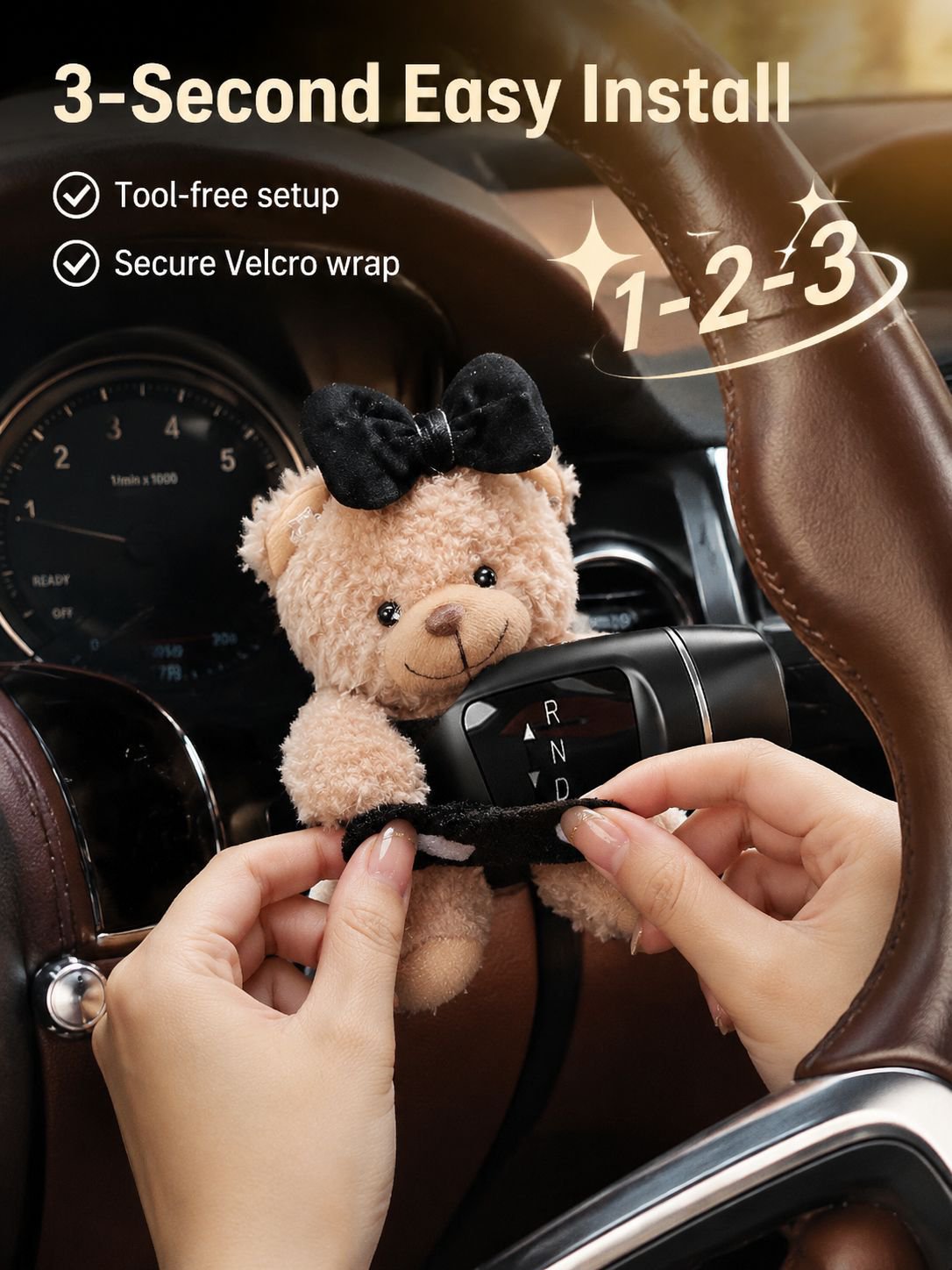 Charming bear steering wheel accessory in car