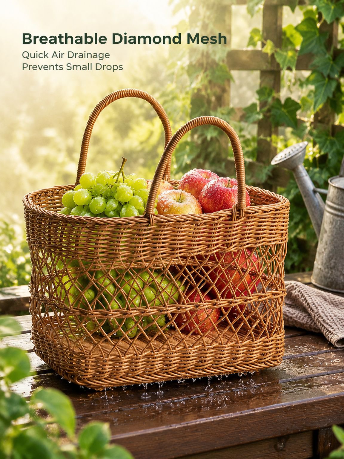 Imitation Rattan Outdoor Picnic Basket, Portable Handheld Shopping Basket