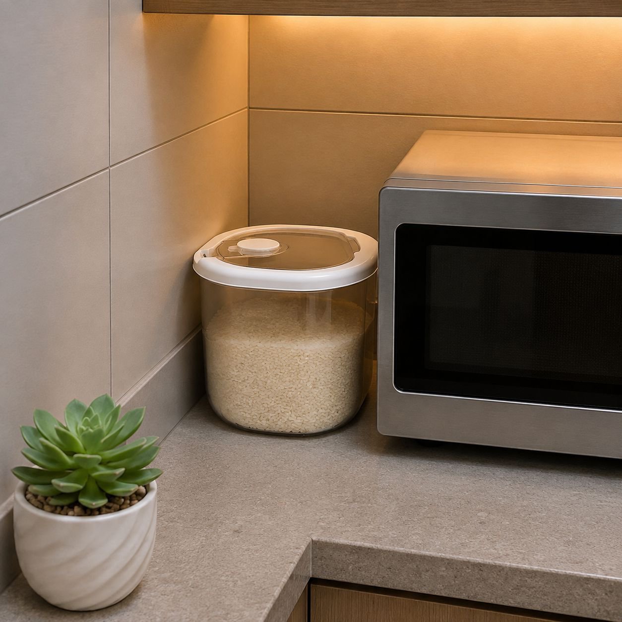 Easy to use rice dispenser with moisture protection