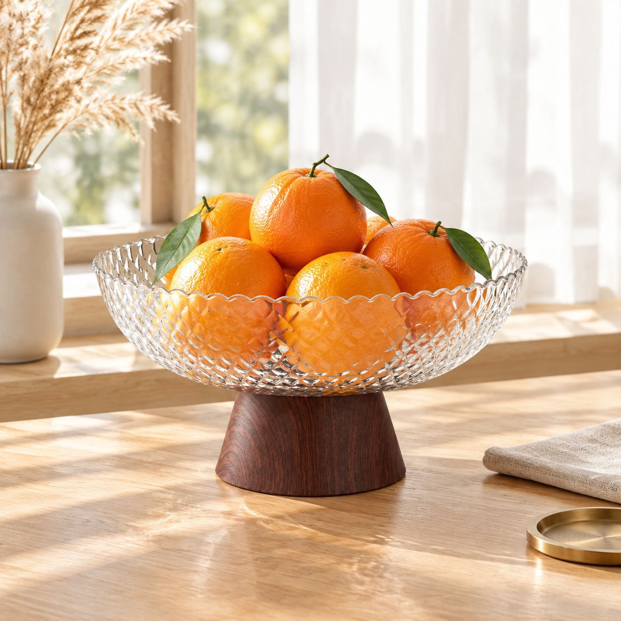 Retro wooden pattern fruit dish and tea table set, high-end design details