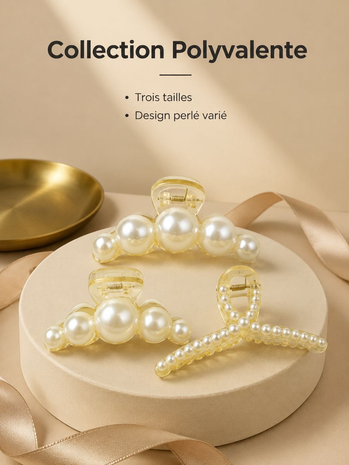 Pearl hair clip, simple Korean style hair accessory, large, medium and small sizes, elegant hair acc