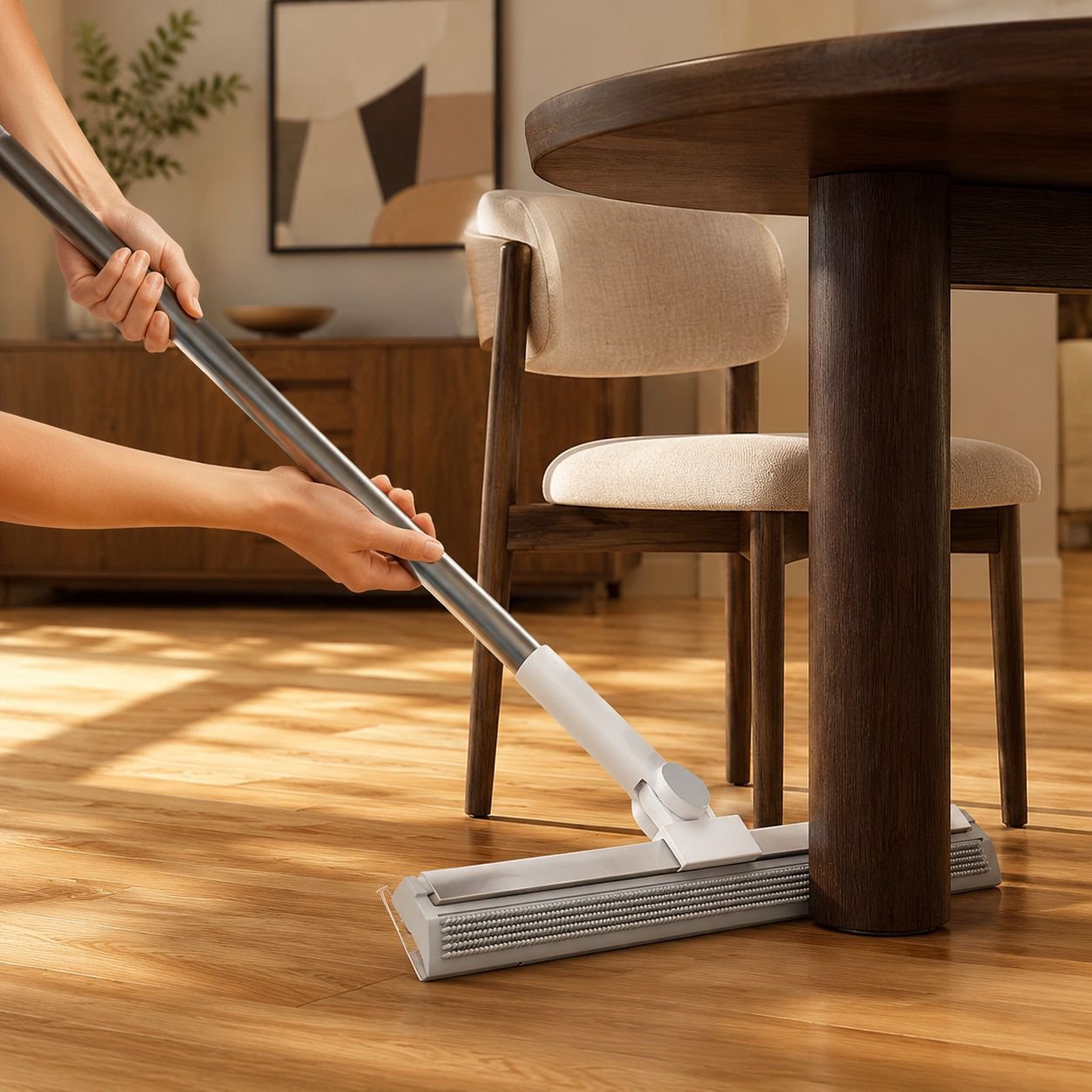 Easy-to-use rubber broom head in action