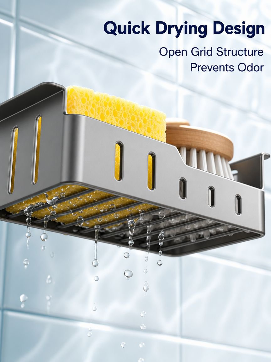 Kitchen Sink Suction Drain Storage Rack, Wall-mounted Cloth & Sponge Organizer