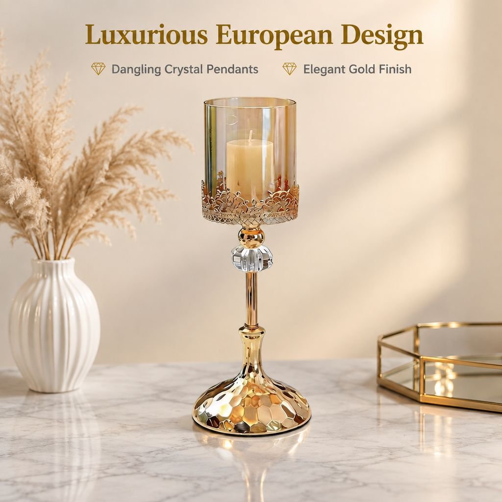 Luxury Gold Crystal Candle Holder European Dining Table Wedding Party Centerpiece