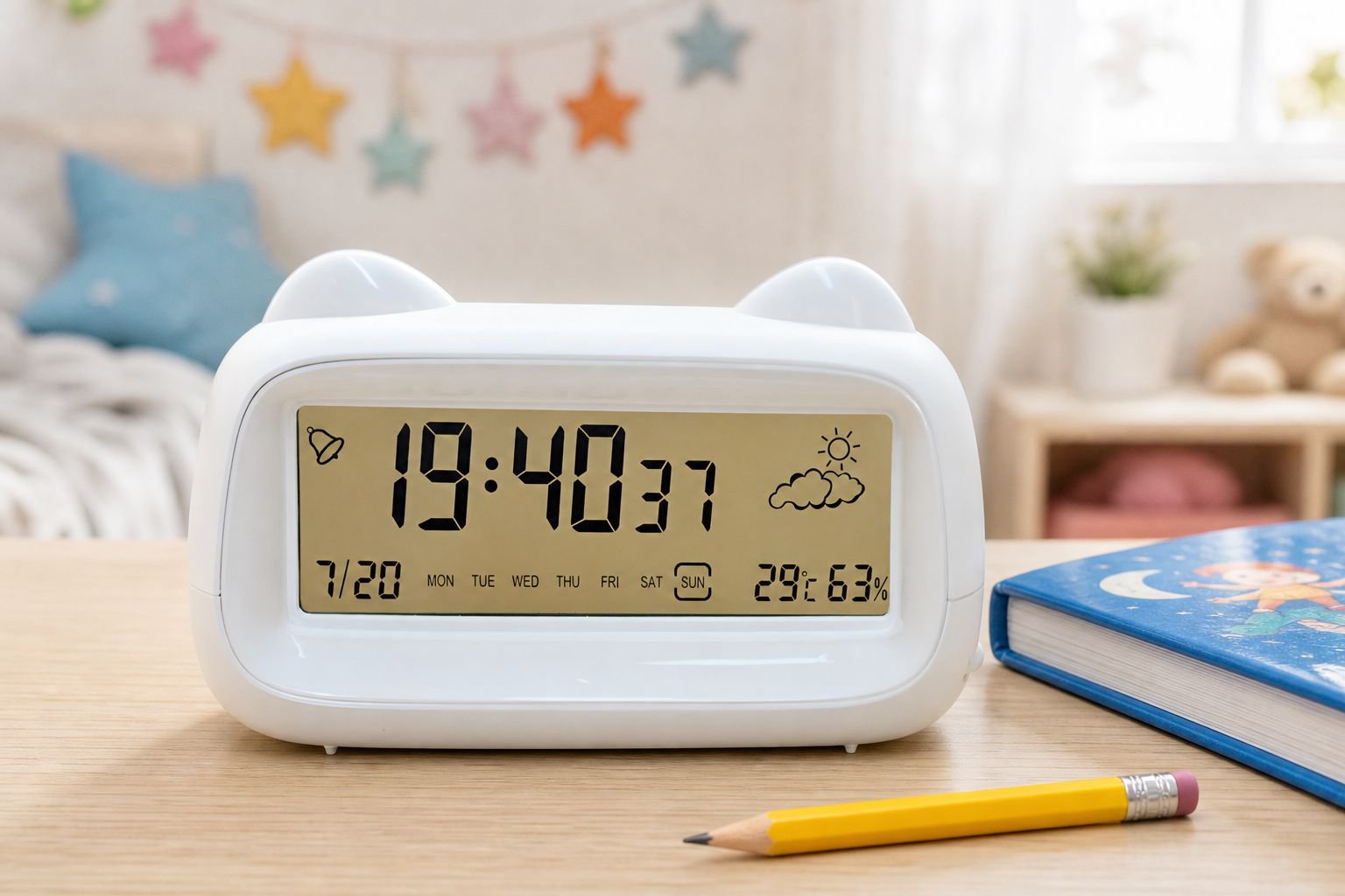Children's alarm clock with luminous night light feature