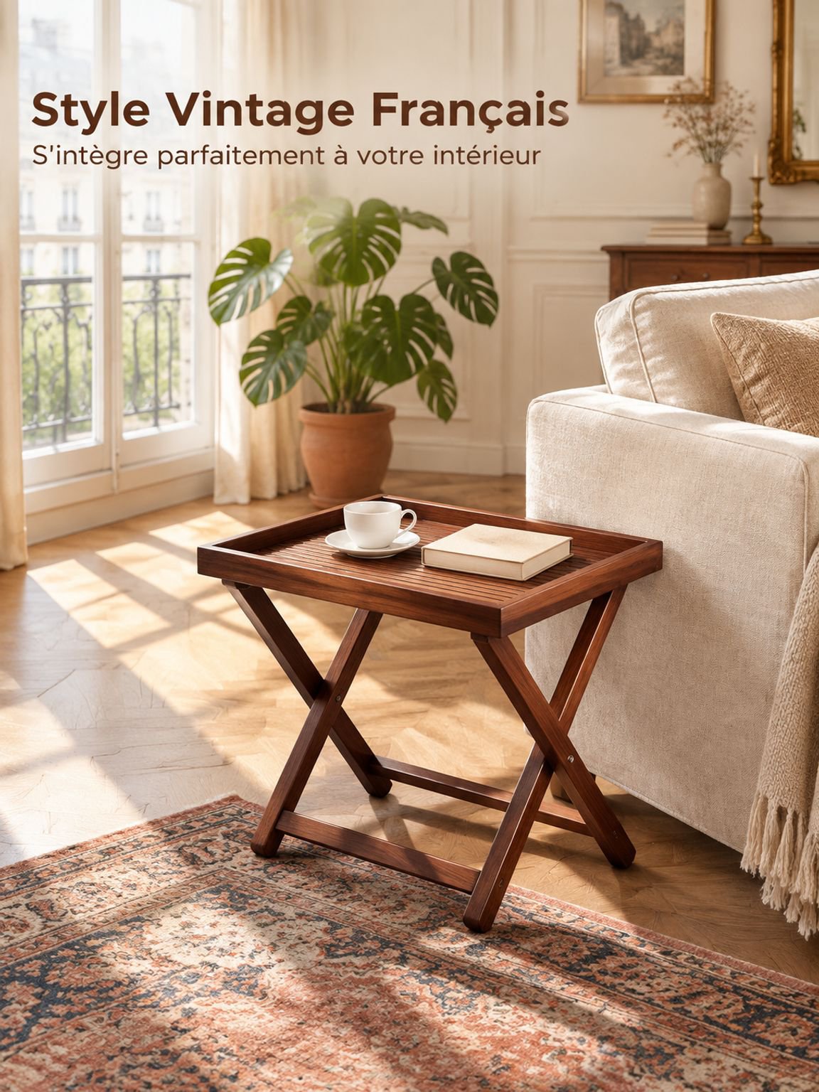 Table basse pliante vintage portable avec rangement pour le salon