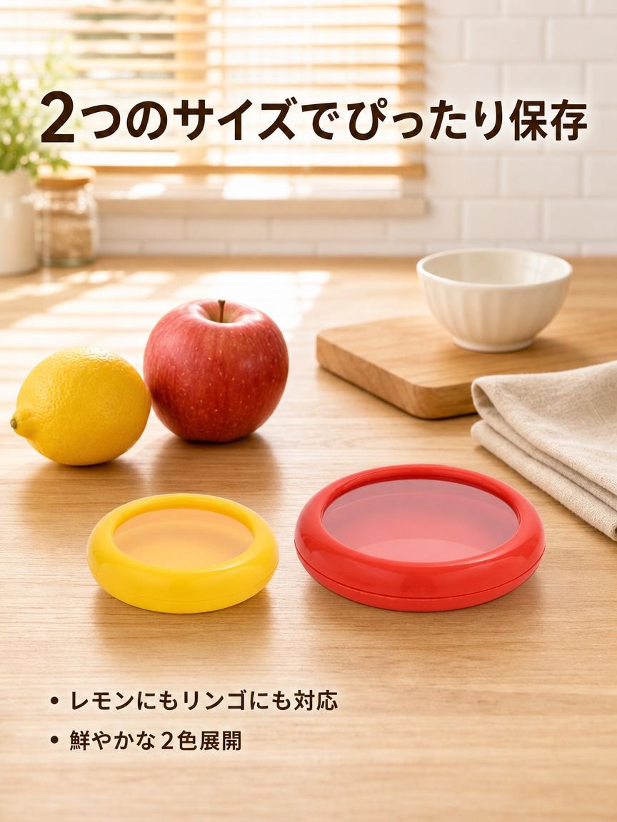 果物と野菜を半分に切った食品保存容器