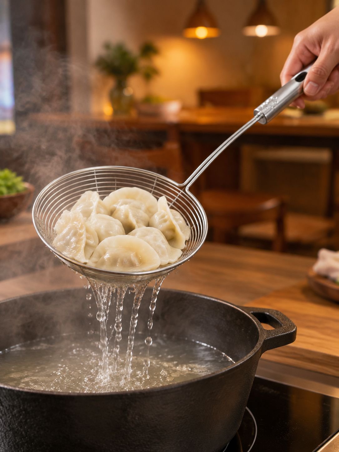 Rostfreier Schaumlöffel auf weißem Hintergrund