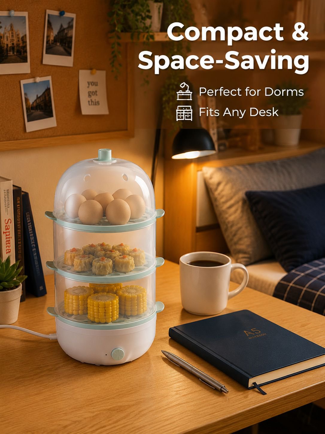 Multifunctional Mini Egg Steamer Automatic Power Off for Dormitory