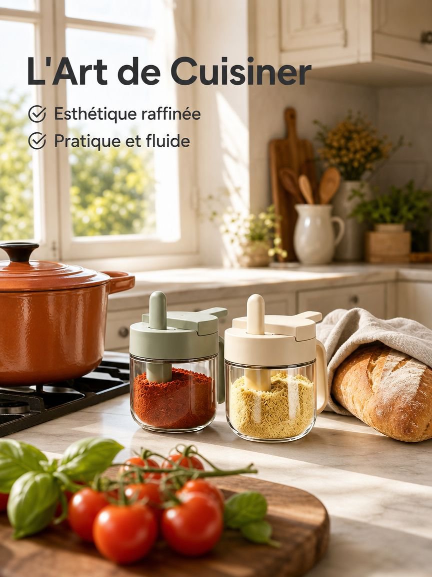 Bouteille de rangement de cuisine à ouverture/fermeture, pot à épices séparé
