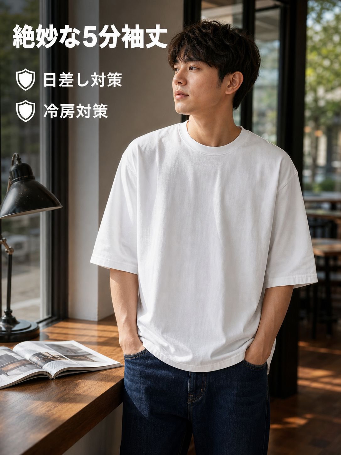 夏のトレンドドロップショルダー半袖ホワイトTシャツ・五分袖コットン無地インナー
