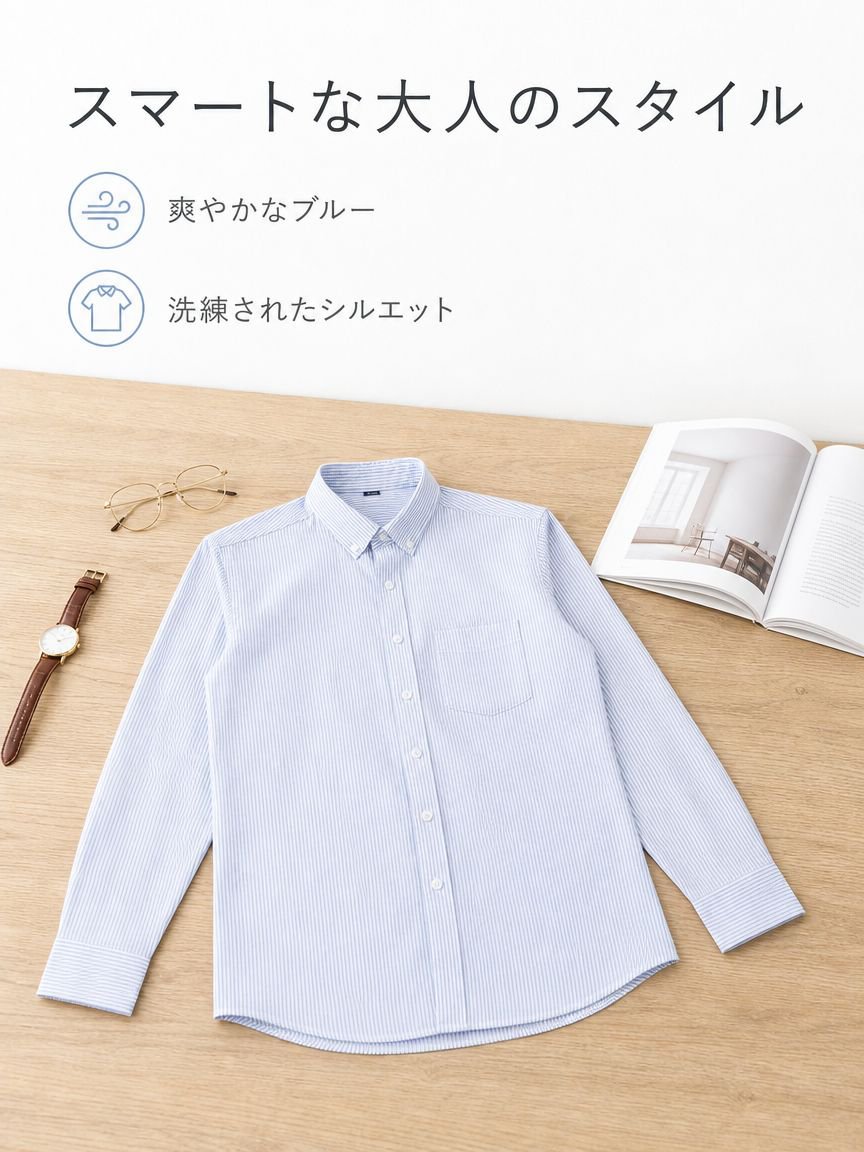 メンズ グレー細ストライプ 長袖シャツ ビジネスカジュアル 高品質コットン