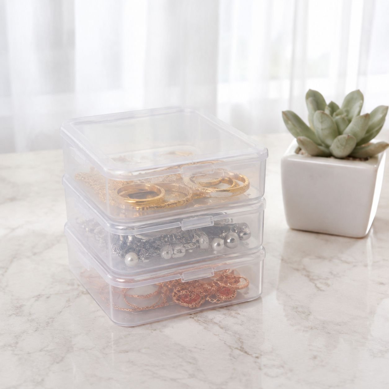 Mini Recyclable Jewelry Rivet Organizer Box, Transparent Plastic, Custom Logo Available