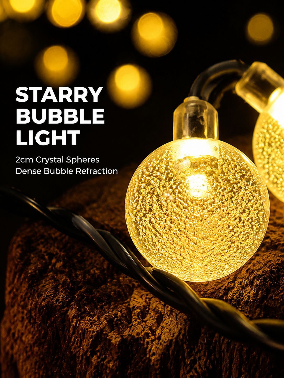 3M Waterproof Bubble Ball String Lights, 20 LEDs, Christmas Patio Decoration