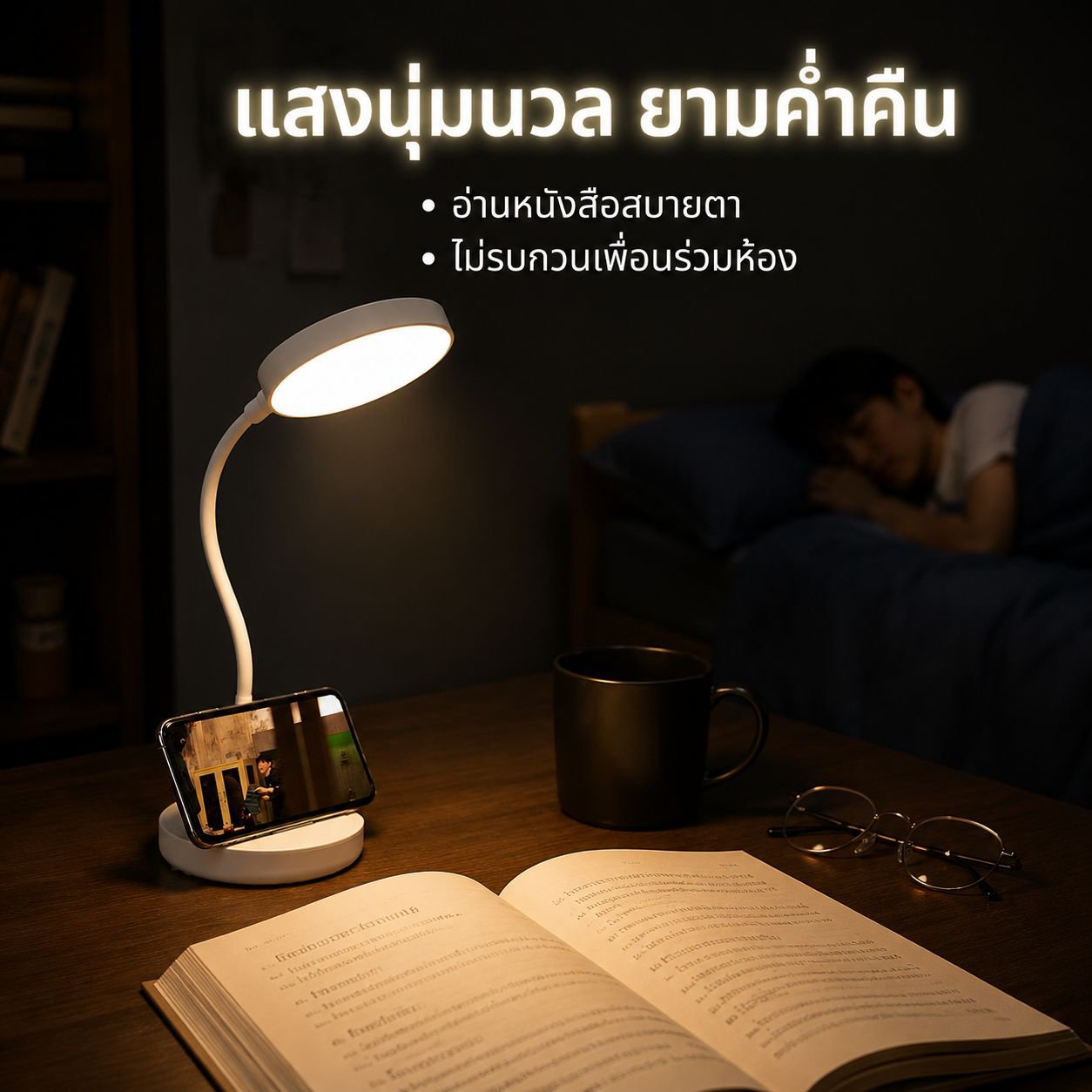 โคมไฟอ่านหนังสือ LED ปรับแสงได้ ถนอมสายตา สำหรับหอพัก