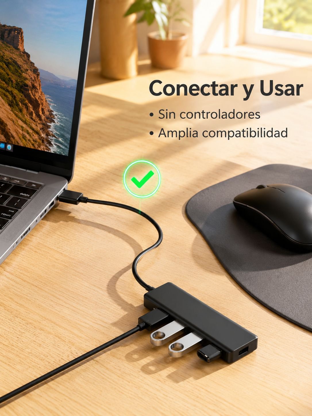 Hub USB de aluminio con 4 puertos, perfecto para dispositivos digitales