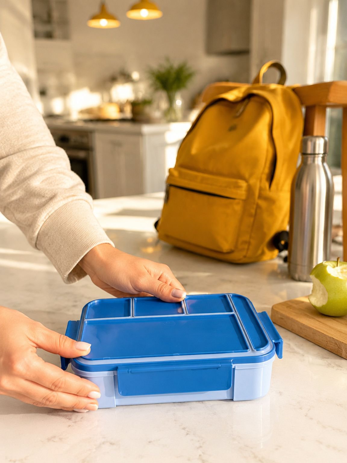 Lunchbox met bestek voor schoollunch en kantoormaaltijden