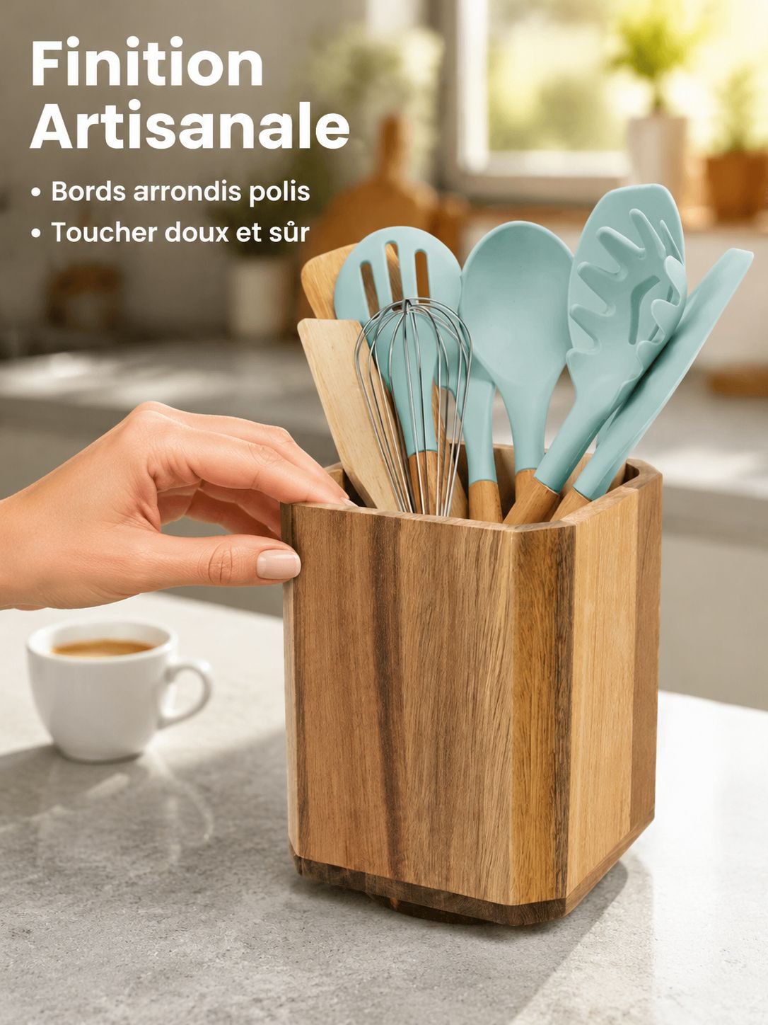 Acacia wood cutlery rack rotatable kitchen utensil storage box wooden tube chopstick cage pen holder