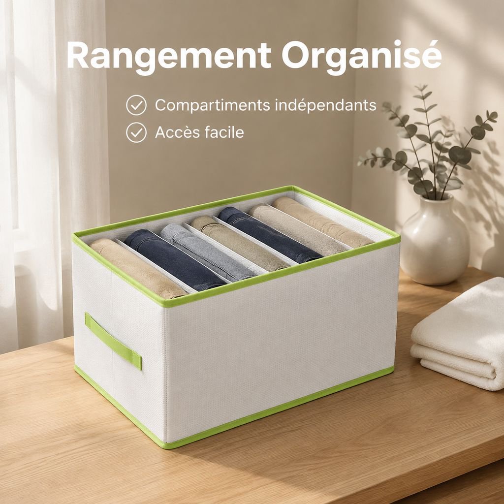 Boîte de rangement pliable et compartimentée en polypropylène pour pantalons et vêtements