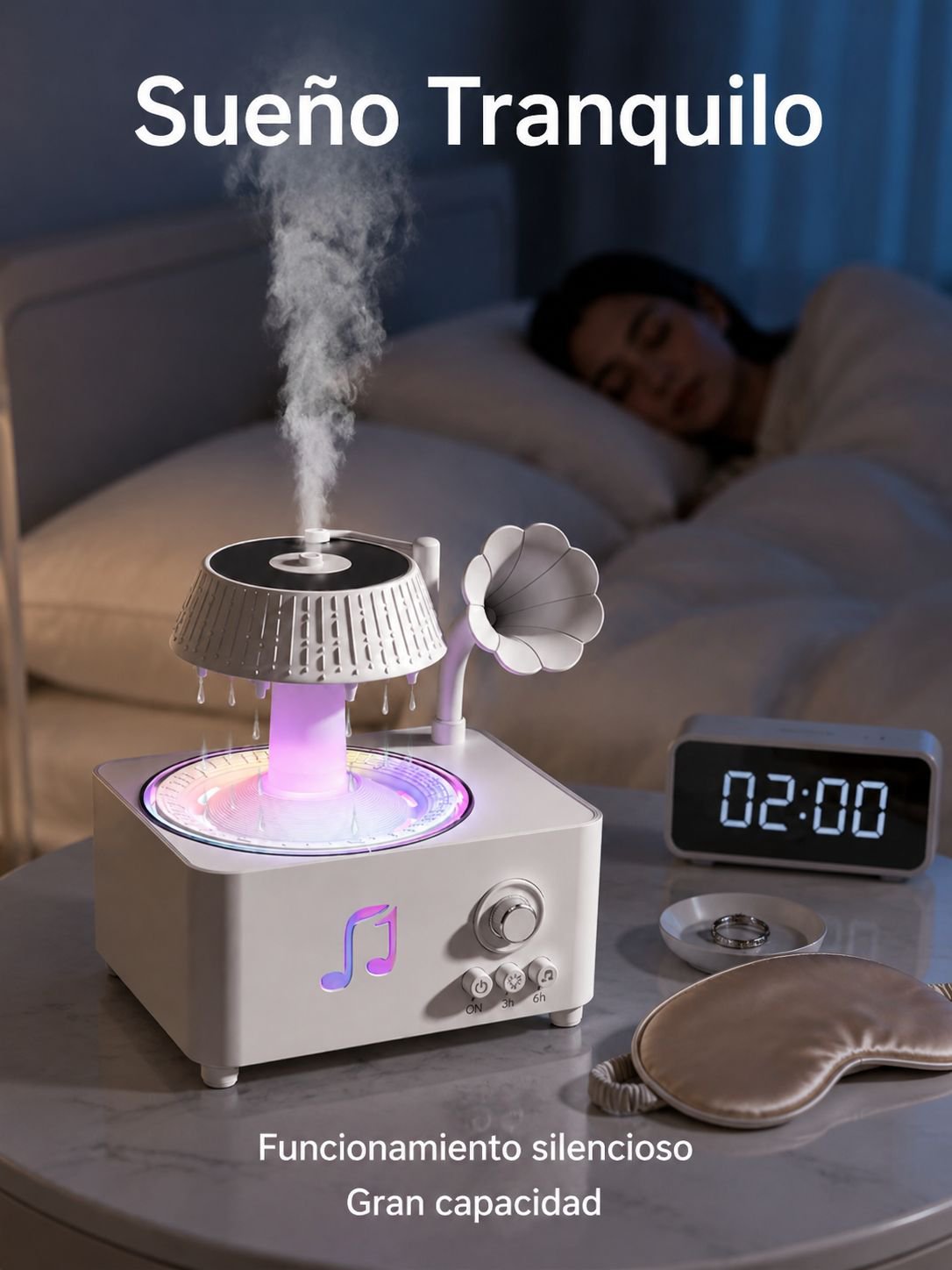 Difusor humidificador retro tipo fonógrafo con control remoto y luz de siete colores para el hogar