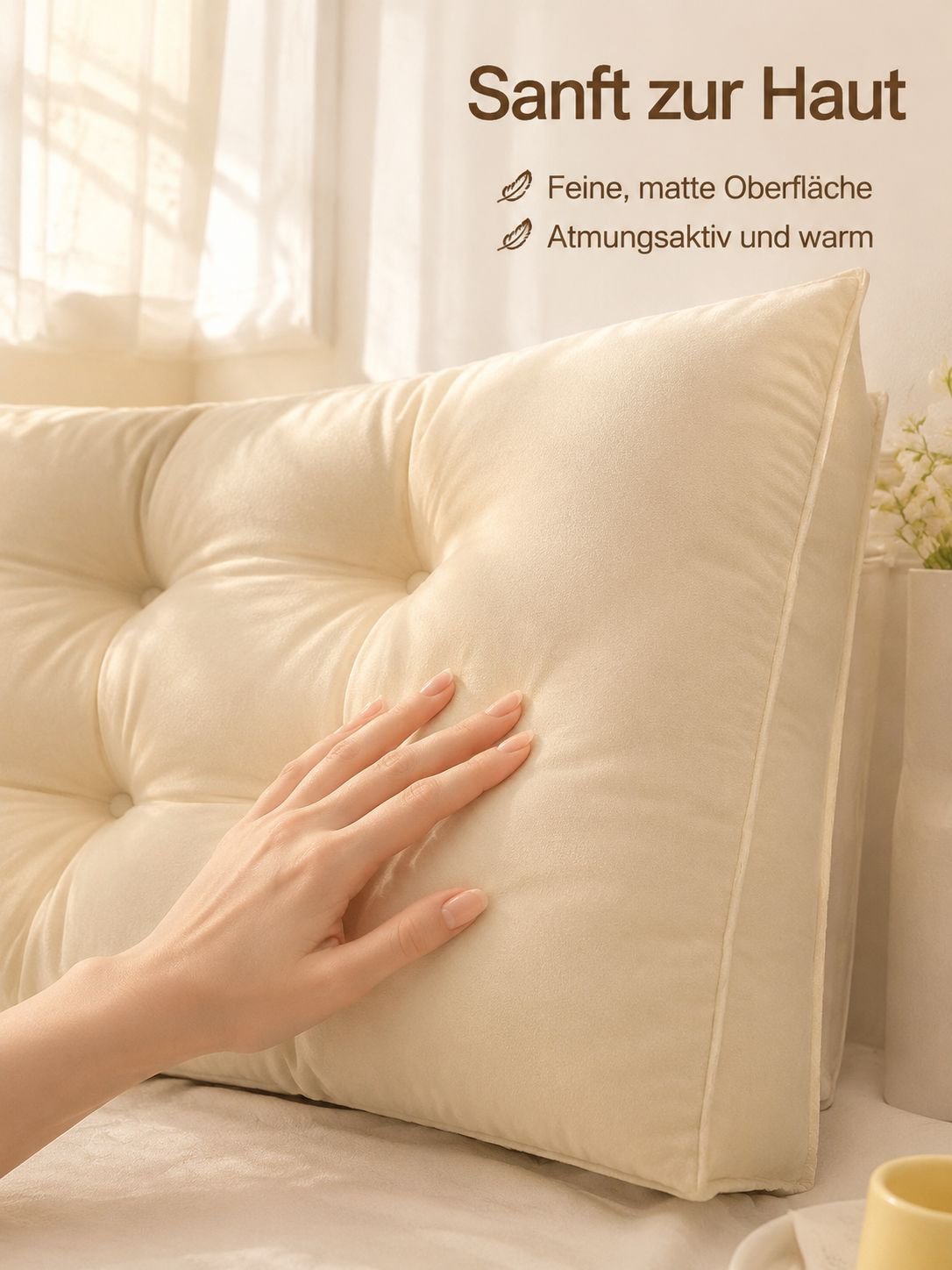 Ergonomisches Kopfteil-Kissen als Rückenstütze beim Lesen