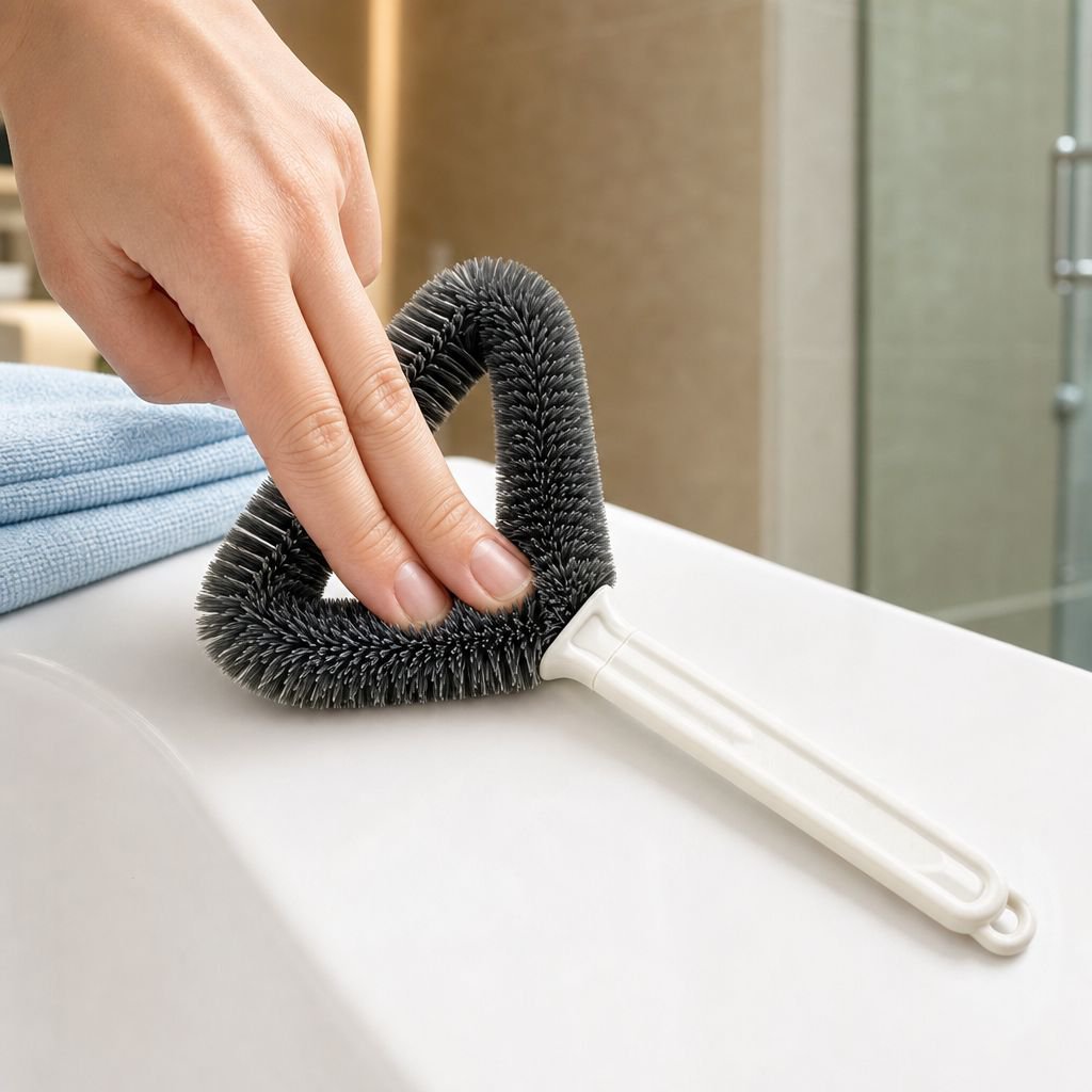 User cleaning window screen with double-sided brush