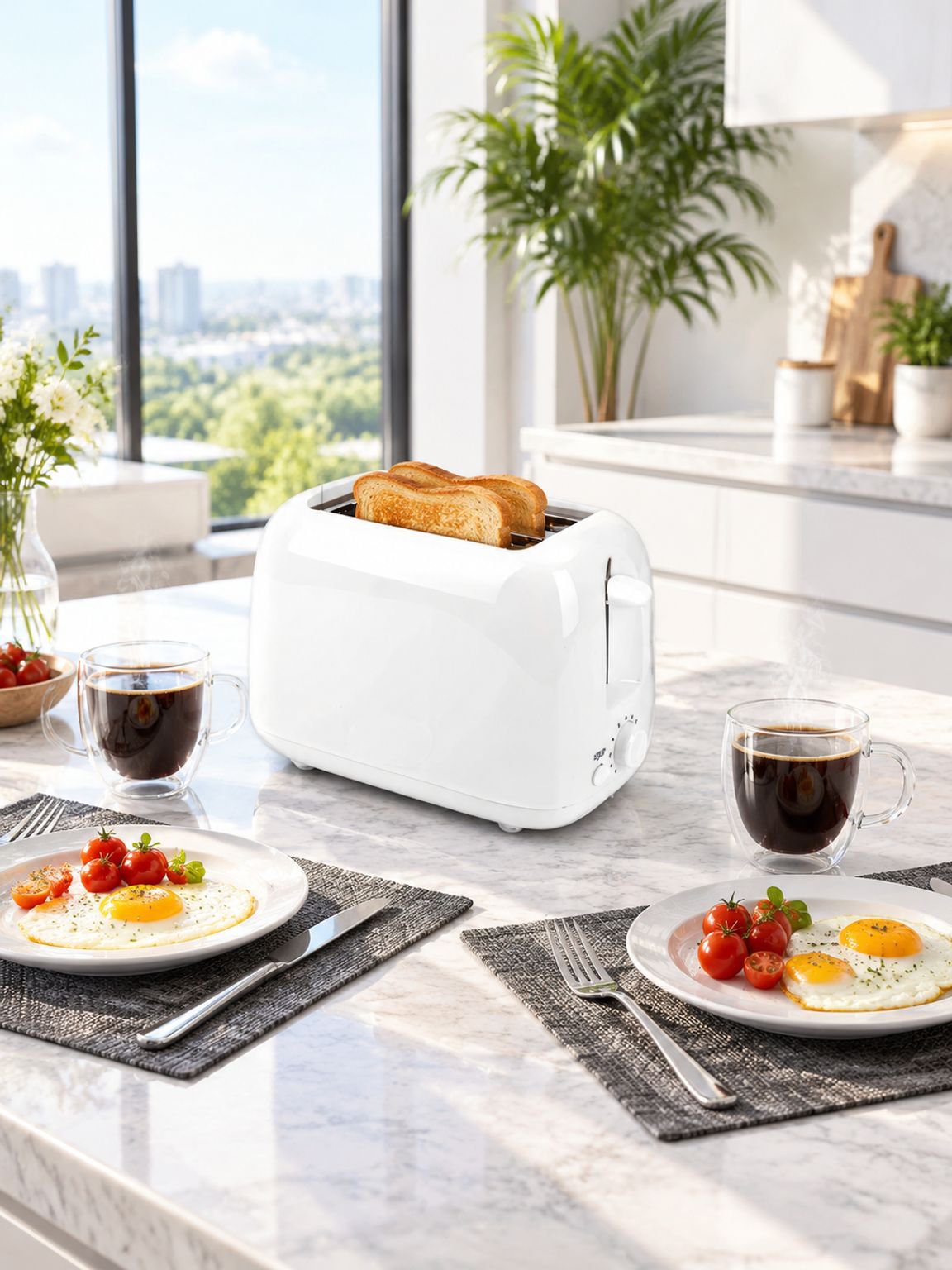 Kleiner Toaster mit platzsparendem Design für die Küche