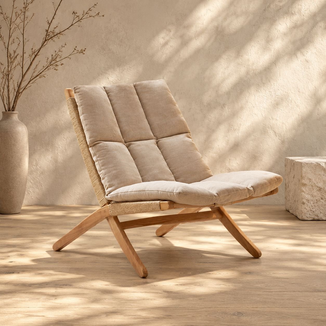Massiver Roteichen-Sessel mit Rückenlehne für Winter und Sommer