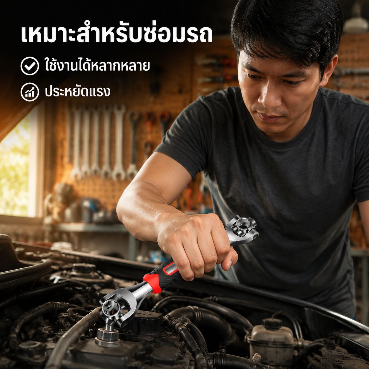 ประแจอเนกประสงค์ 8-in-1 ด้ามยาง ประแจซ็อกเก็ตปรับได้แบบมัลติฟังก์ชั่น
