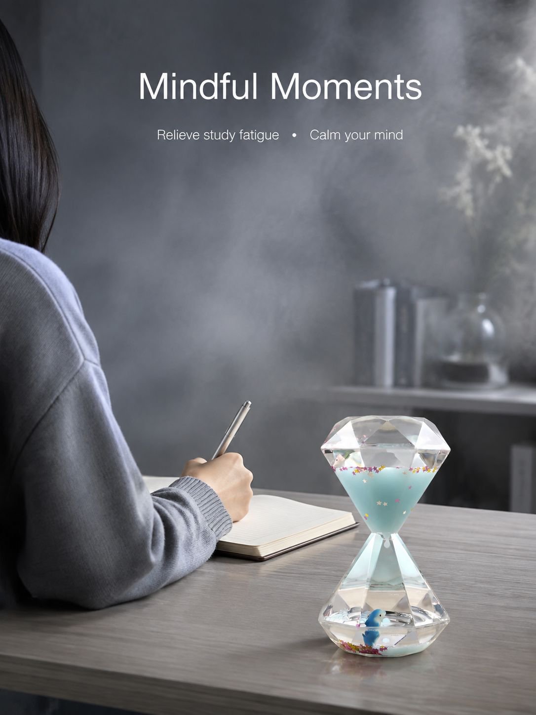 Creative liquid hourglass with oil spill and milky-white diamond timer ornament - a gift for student