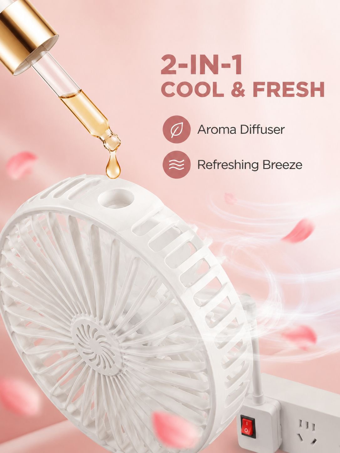 Aroma diffuser fan, quiet and powerful, universal three-prong plug, all-in-one small fan for kitchen