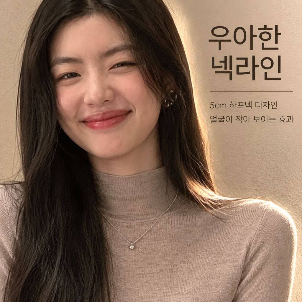 여성용 하이넥 니트 긴팔 스웨터