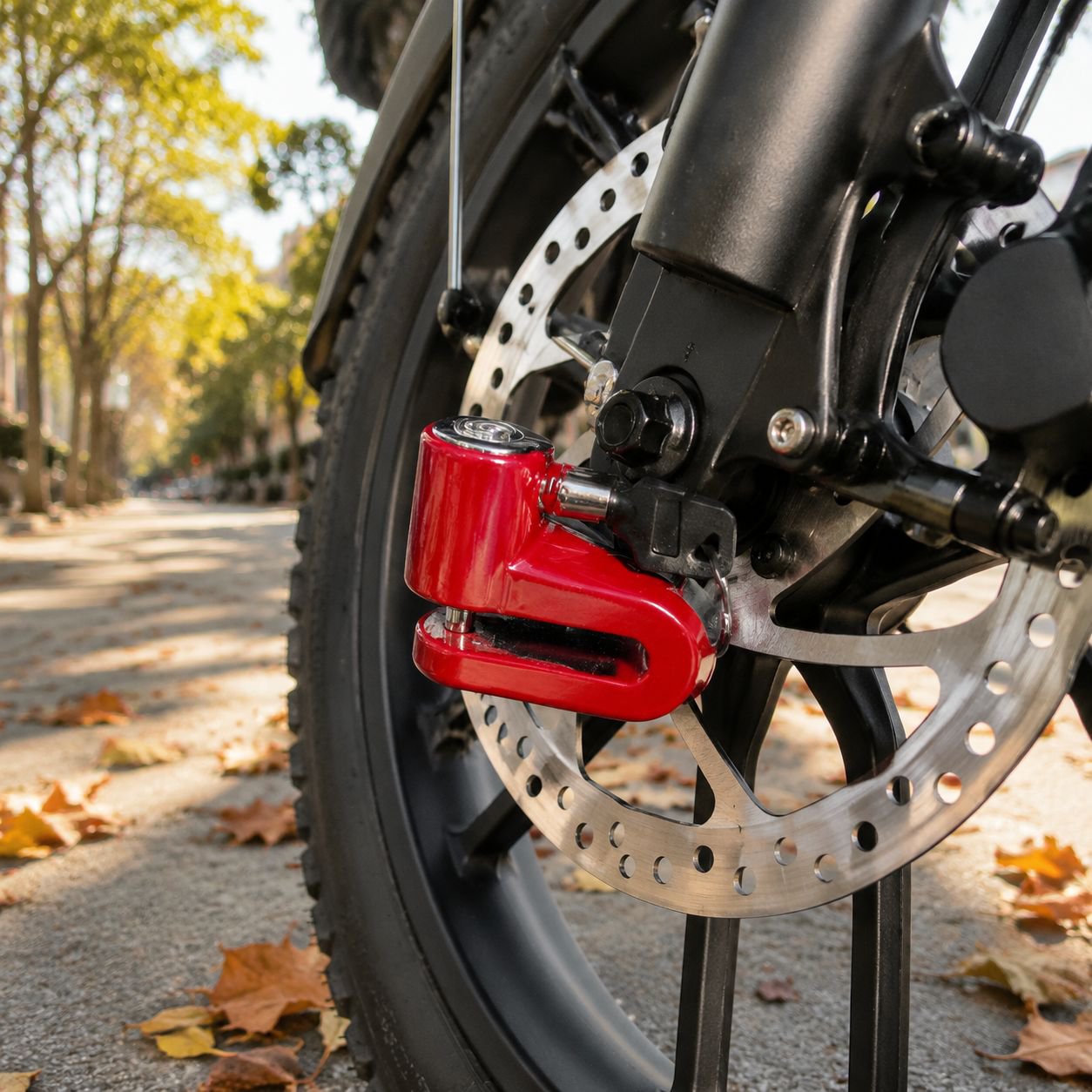 Motorcycle disc brake lock waterproof design
