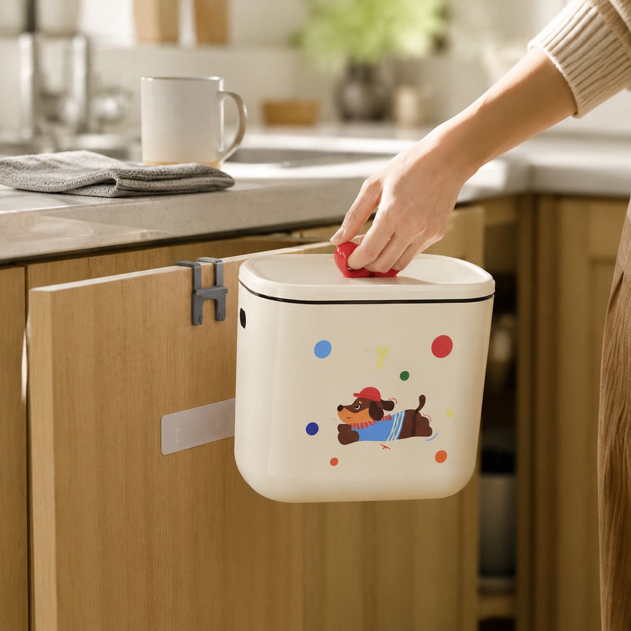 Modern kitchen storage bin mounted on wall