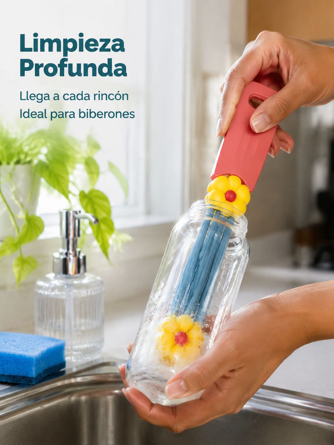 Cepillo limpiador multifuncional en forma de pétalo para tapas de vasos, ranuras y biberones