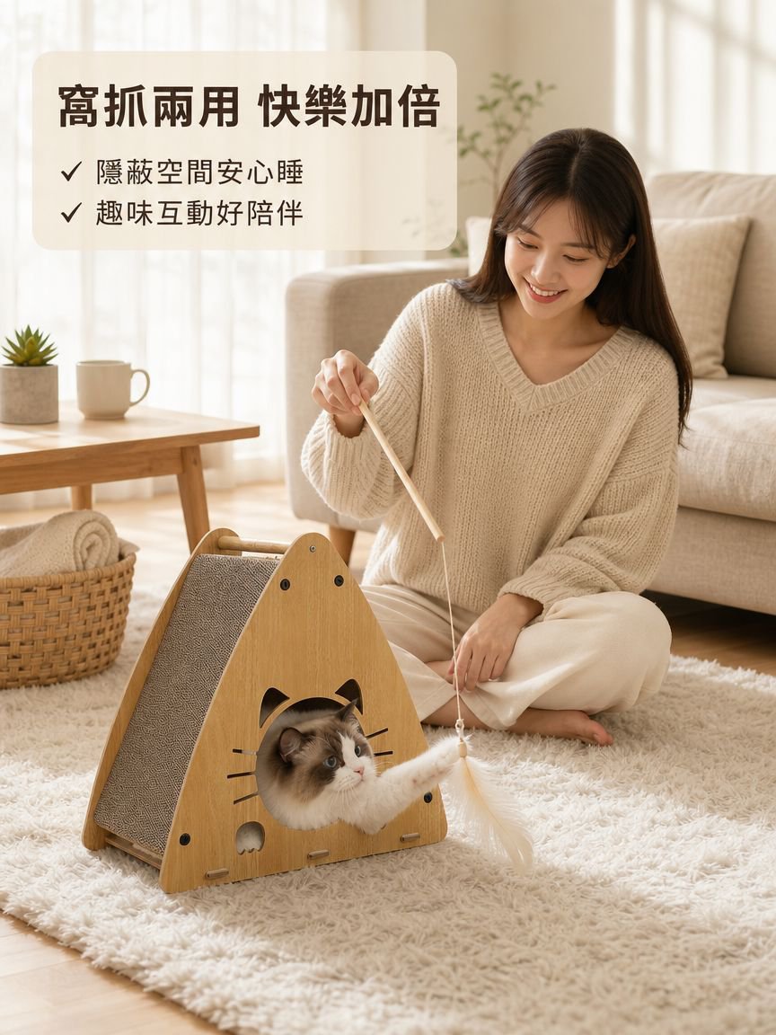 三角木質瓦楞紙貓窩