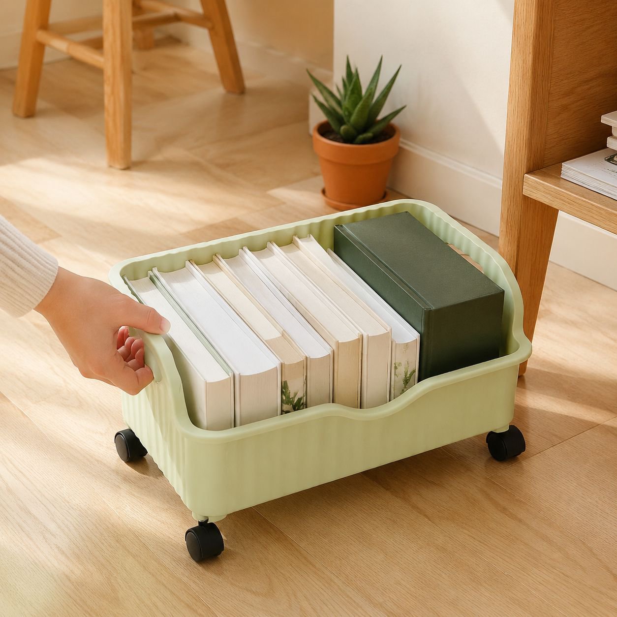 Book Storage Box with Pulleys Large Capacity Student Desk Organizer