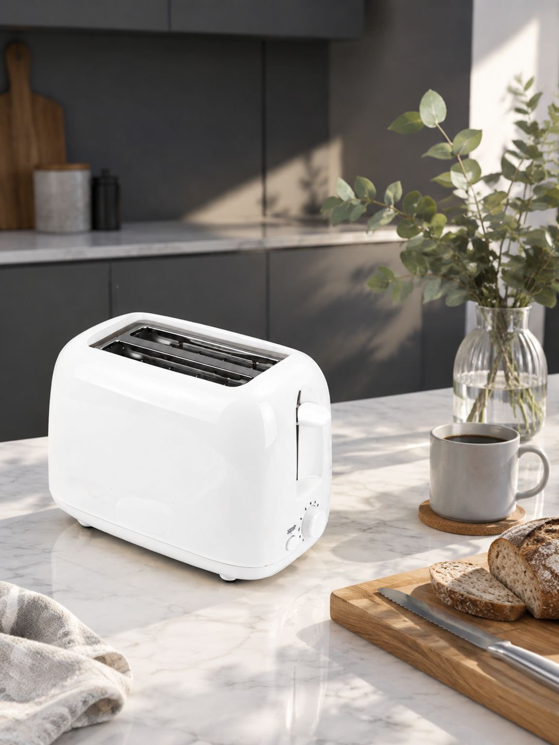 Kompakter 2-Scheiben-Toaster für Zuhause auf der Küchenarbeitsplatte