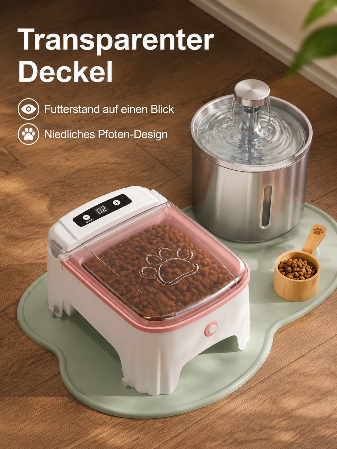 Intelligenter Haustier-Sensor-Futterautomat, feuchtigkeitsbeständig, offenes Design.