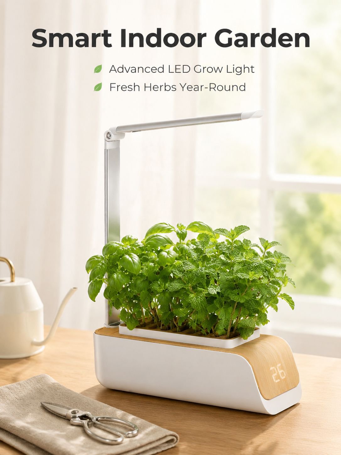 Smart indoor planter kit with LED plant growth light, smart planter with automatic illumination time