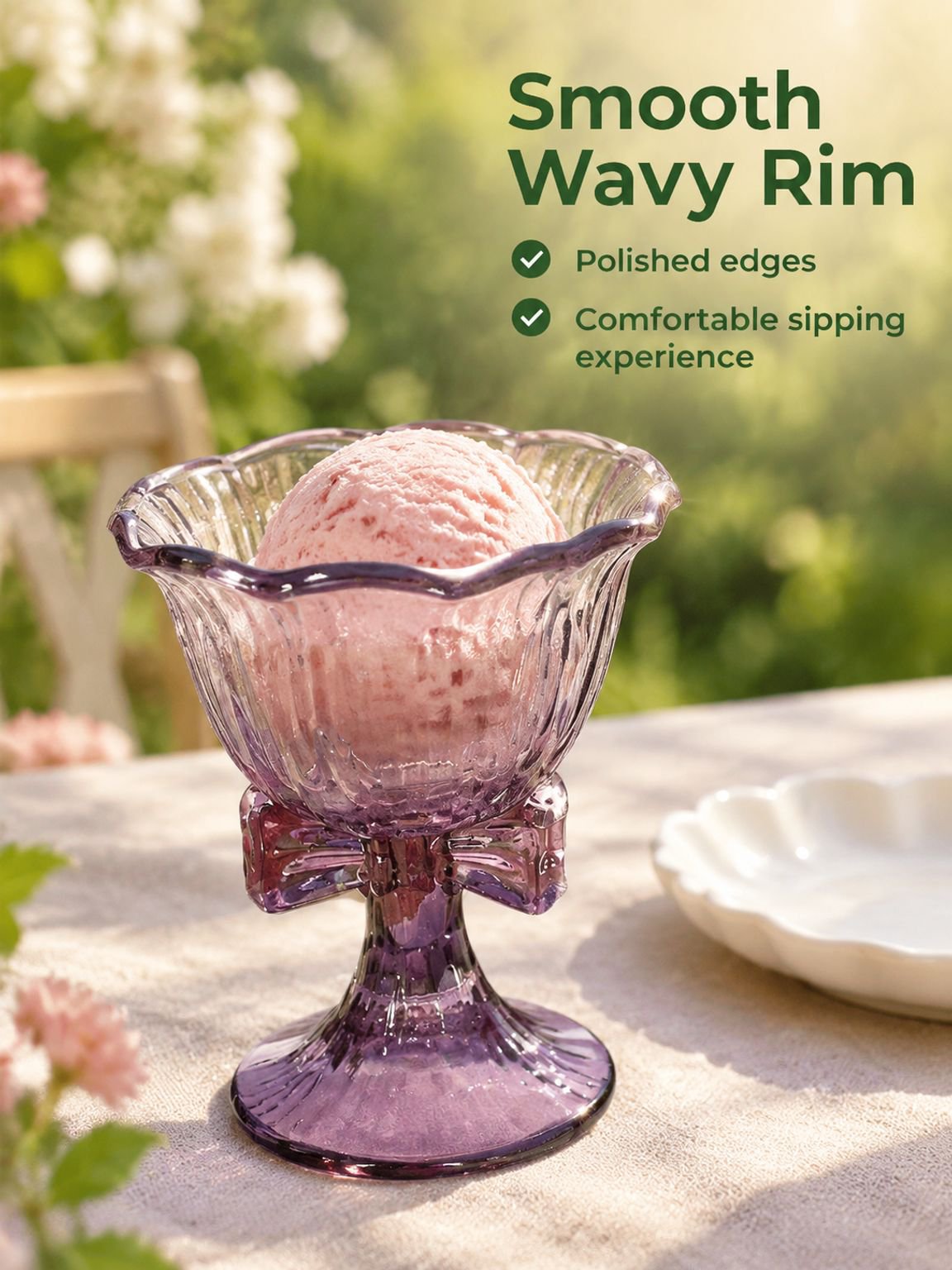 Fully decorated table featuring a Purple Bow High-Stem Glass