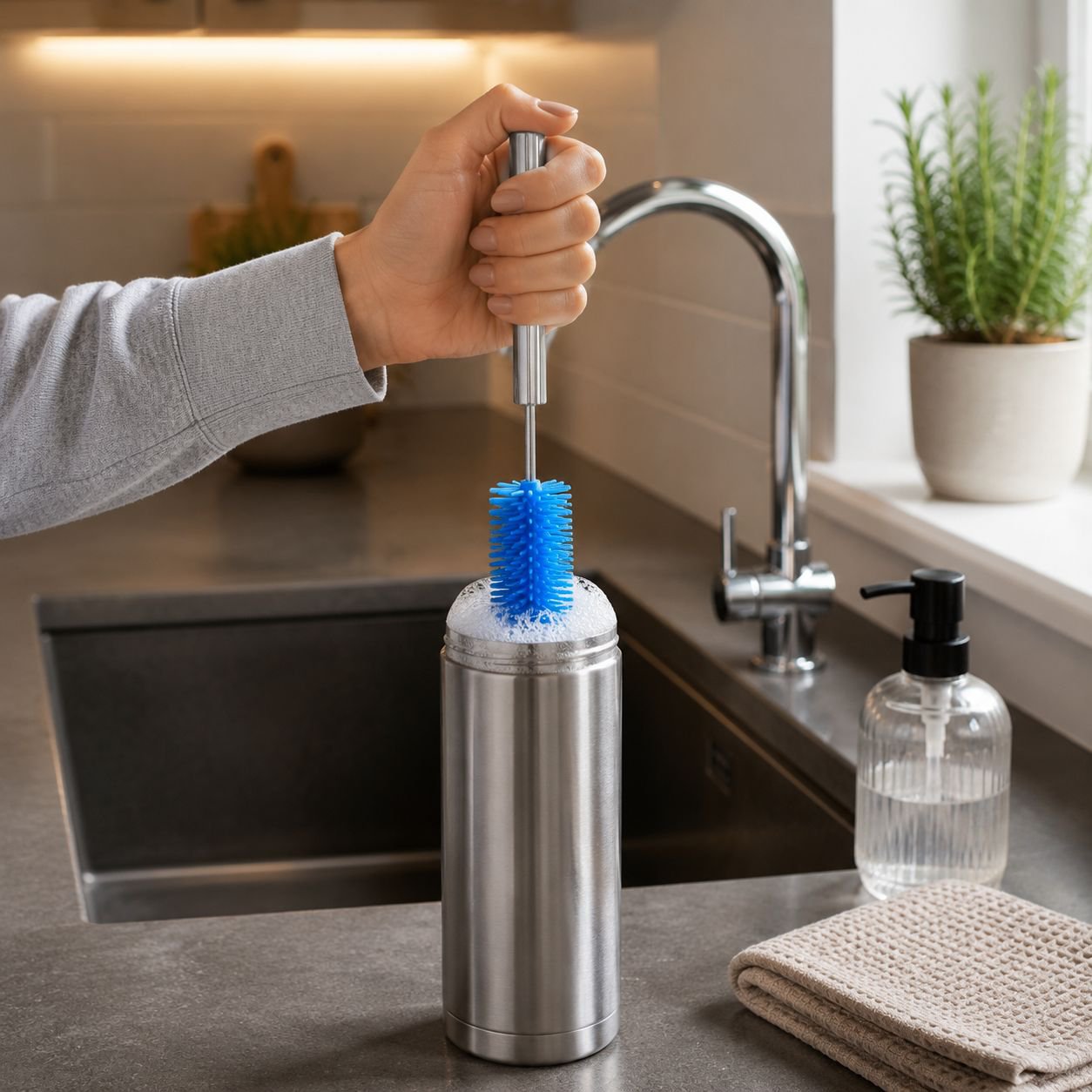 Exquisitely Designed Stainless Steel Press & Spin Brush