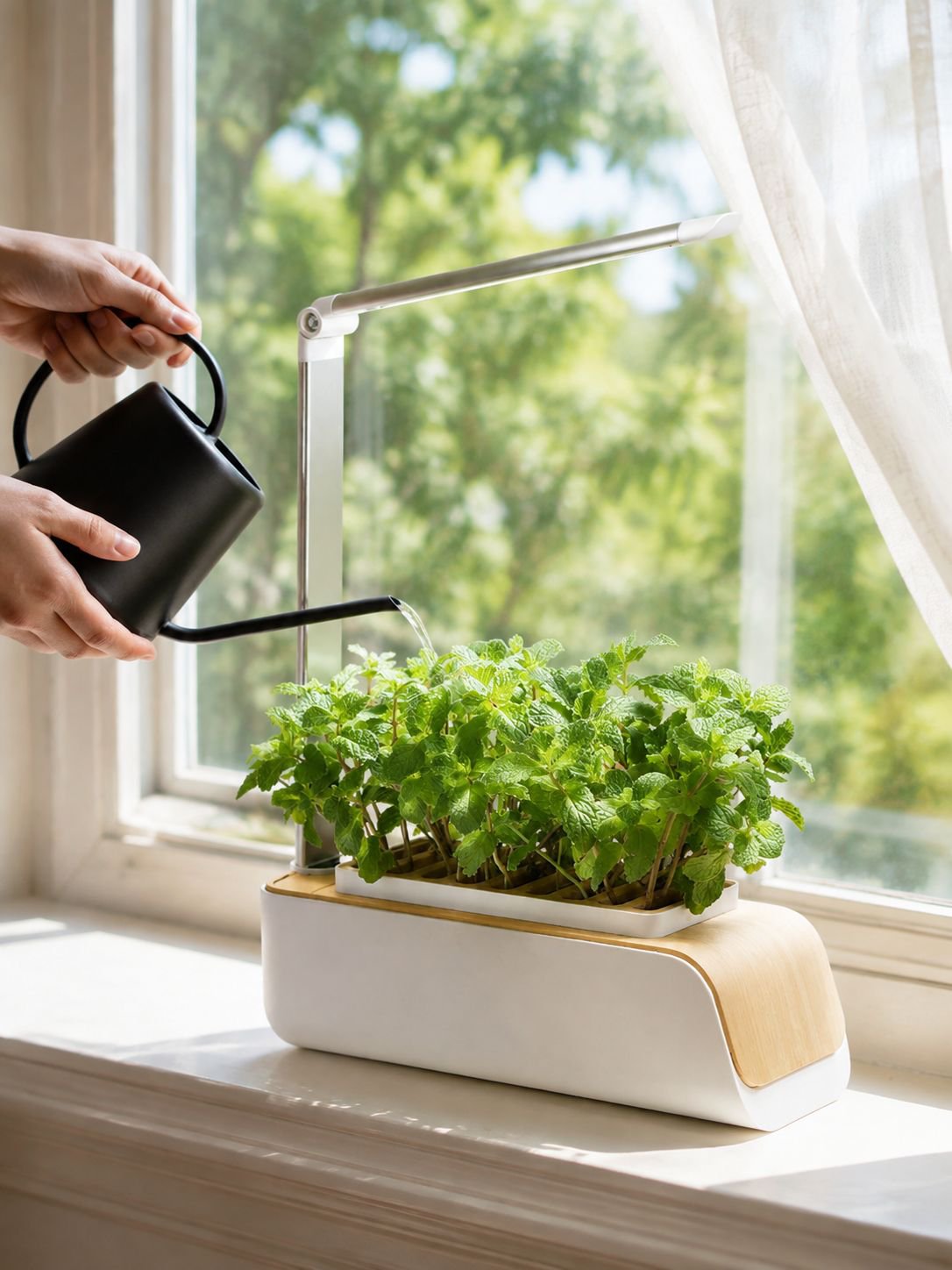 Cultivo de plantas en casa con luz LED para crecimiento