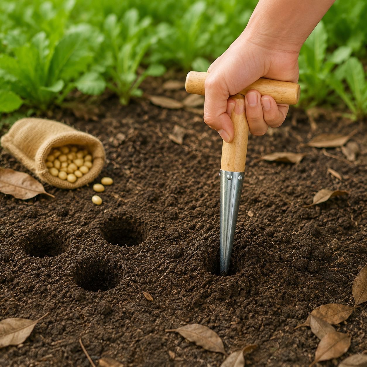 Plantador cilíndrico para trasplante de hortalizas y flores