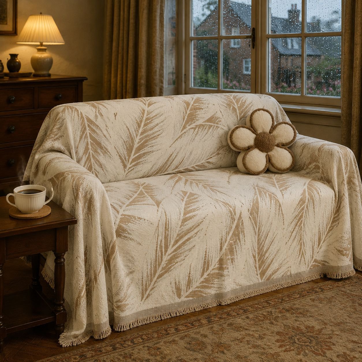 Fashion Non-Slip Leaf Pattern Sofa Cover on modern sofa